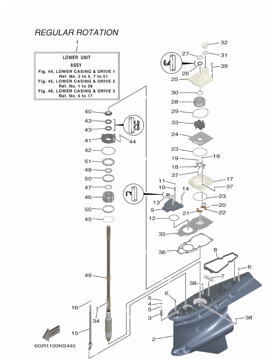 Yamaha XF425NSA2, XF425NSA7 LOWER CASING & DRIVE 1 parts diagram